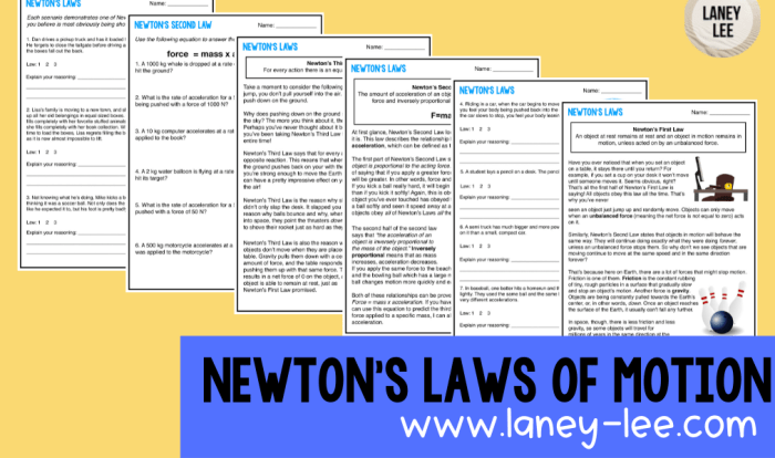 Newton's laws of motion worksheet answers