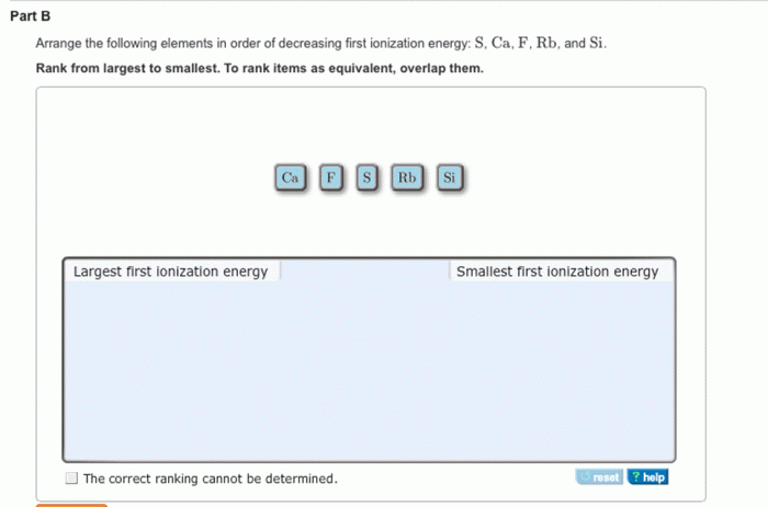 Elements order decreasing arrange first rank energy ionization lowest highest transcribed solved text show